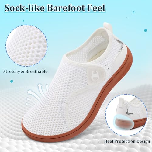 Scurtain Womens Wide Mesh Shoes Adult Beach Pool Water Shoe White Barefoot Grounding Rubber Walking Shoes for Women Summer Spring Cruise Travel Vacation Must Haves Size - Image 5