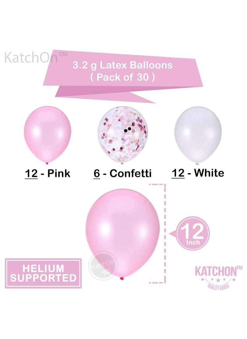 KATCHON - Pink and White Confetti Party Balloons Pack of 30 - Image 1