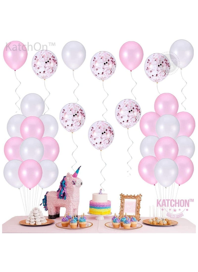 KATCHON - Pink and White Confetti Party Balloons Pack of 30 - Image 1