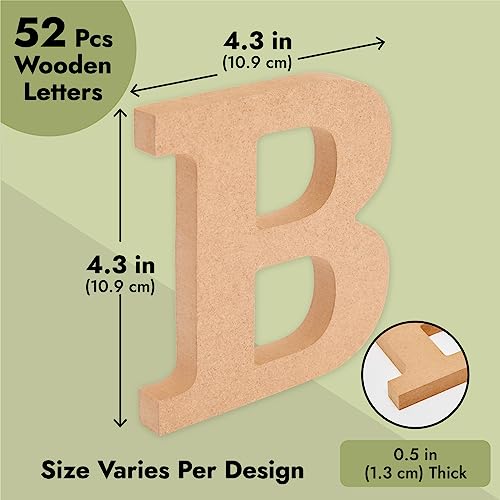 Juvale 3D Wood Letters for Canvas & Crafts - 4 in Brown Engineered Wood, 52 Pieces - Paintable Thick Wooden Block Letters for 3D Alphabet Wall Decor - Image 3