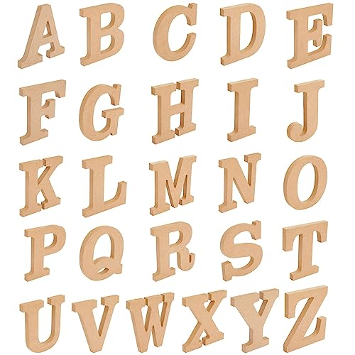 Juvale 3D Wood Letters for Canvas & Crafts - 4 in Brown Engineered Wood, 52 Pieces - Paintable Thick Wooden Block Letters for 3D Alphabet Wall Decor - Image 1