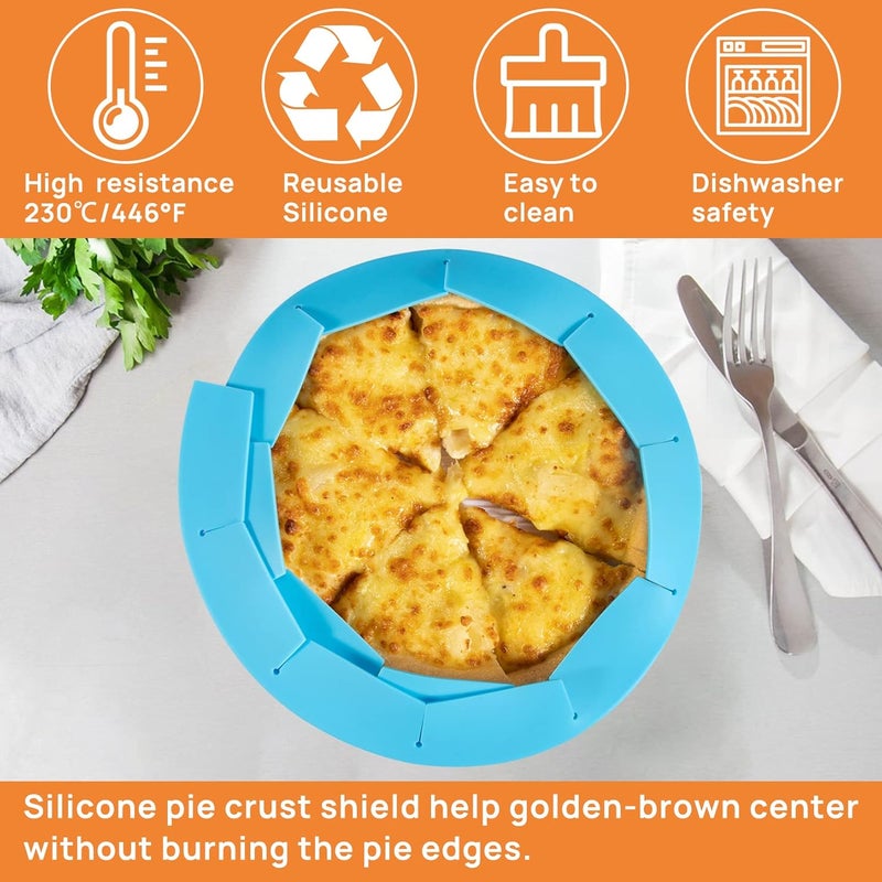 CARGEN درع قشرة الفطيرة القابل للتعديل من CARGEN أغطية قشرة الفطيرة لحواف الفطيرة واقيات قشرة الفطيرة السيليكون عند خبز الفطيرة ملحقات الخبز 2 قطع أحمر وأزرق - Image 3