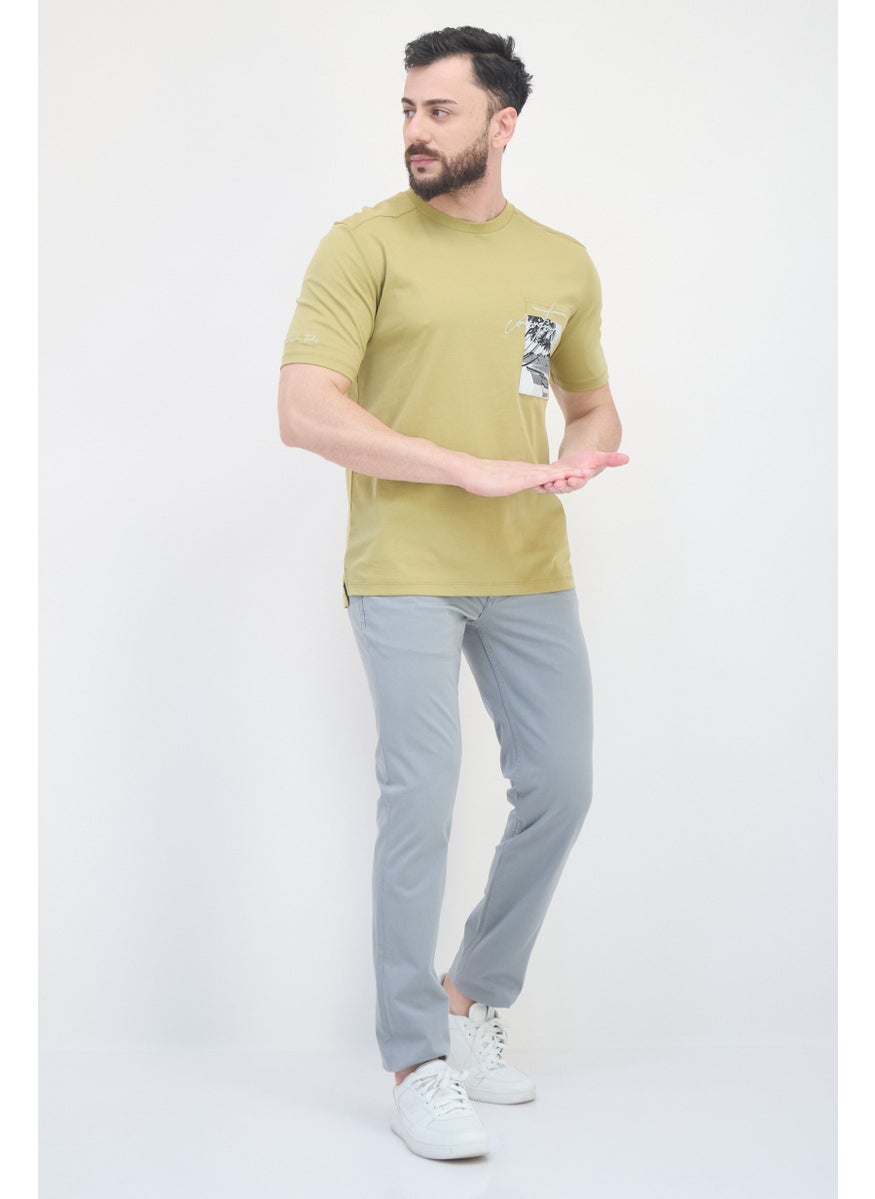 SELECTED Men Crew Neck Short Sleeves Graphic Print T-Shirt, Khaki  - Image 4