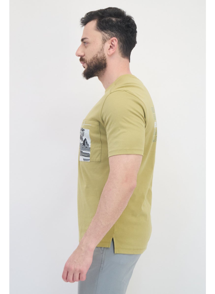 SELECTED Men Crew Neck Short Sleeves Graphic Print T-Shirt, Khaki  - Image 2