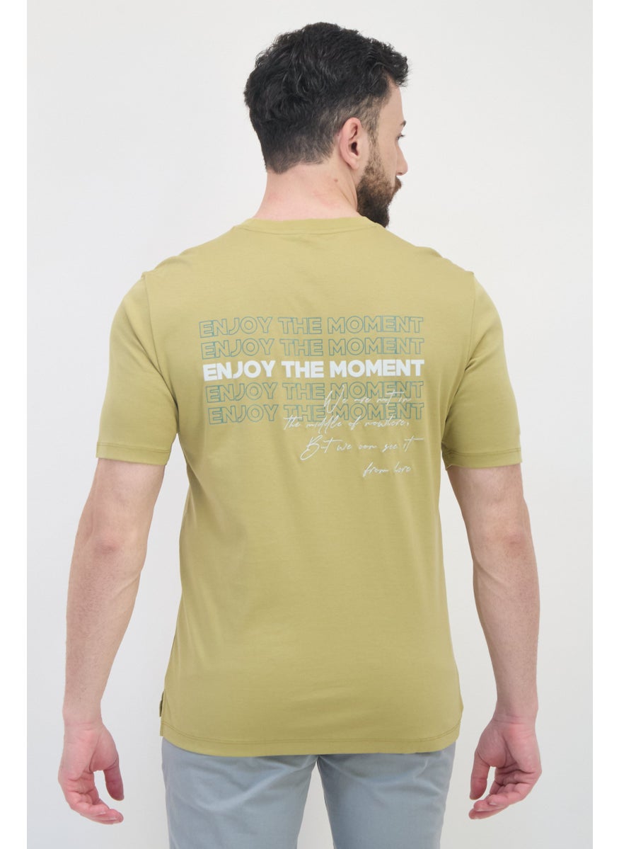 SELECTED Men Crew Neck Short Sleeves Graphic Print T-Shirt, Khaki  - Image 3