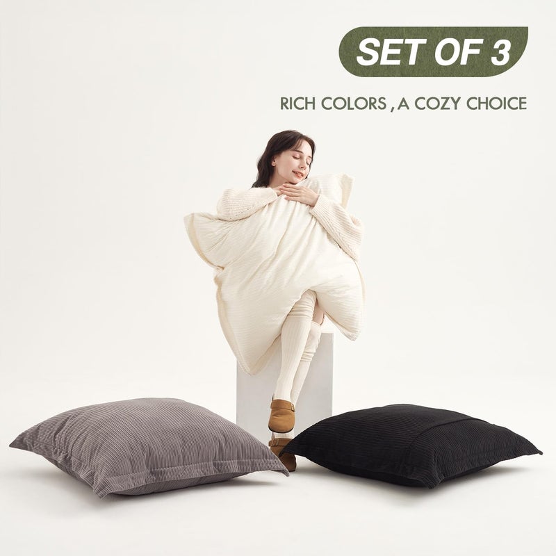 COCO TOP COCO TOP Extra Large Vintage Style Pillow Covers 26x26inch- Set of 3  Elegant Black  White & Grey | Soft Corduroy | Machine Washable | Perfect for Oversized Couch  Bed & Retro Home Decor - Image 2