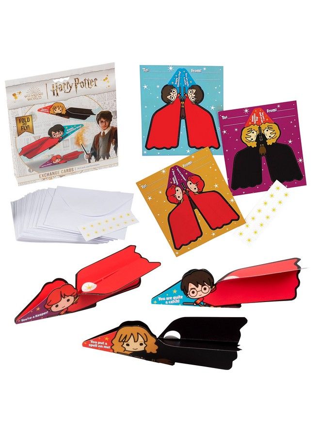 Harry Potter Flying Broom Valentines Day Cards For Kids 28 Card Pack & Envelopes Fold And Fly Paper Airplane Harry Hermione And Ron Great For School Classroom Parties Boys & Girls Ages 4+ - Image 2