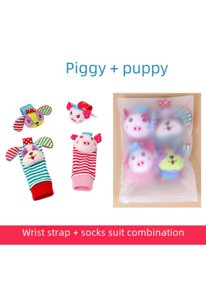 Generic - Baby Cartoon Animal Black White Red Wrist Rocking Bell Socks Newborn Wrist Strap Socks Suit Zipper Bag Packaging-Color:D911B Sika Deer + Fox Set - Image 1
