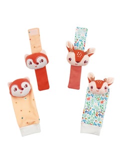 Baby Cartoon Animal Black White Red Wrist Rocking Bell Socks Newborn Wrist Strap Socks Suit Zipper Bag Packaging-Color:D911B Sika Deer + Fox Set