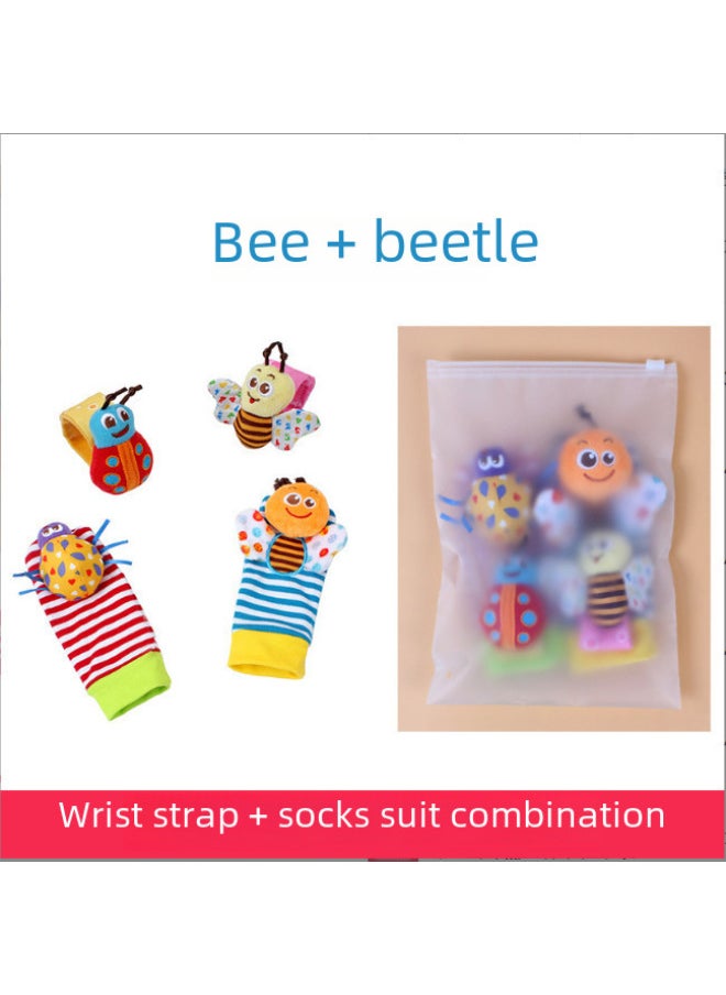 Generic - Baby Cartoon Animal Black White Red Wrist Rocking Bell Socks Newborn Wrist Strap Socks Suit Zipper Bag Packaging-Color:D911B Sika Deer + Fox Set - Image 1