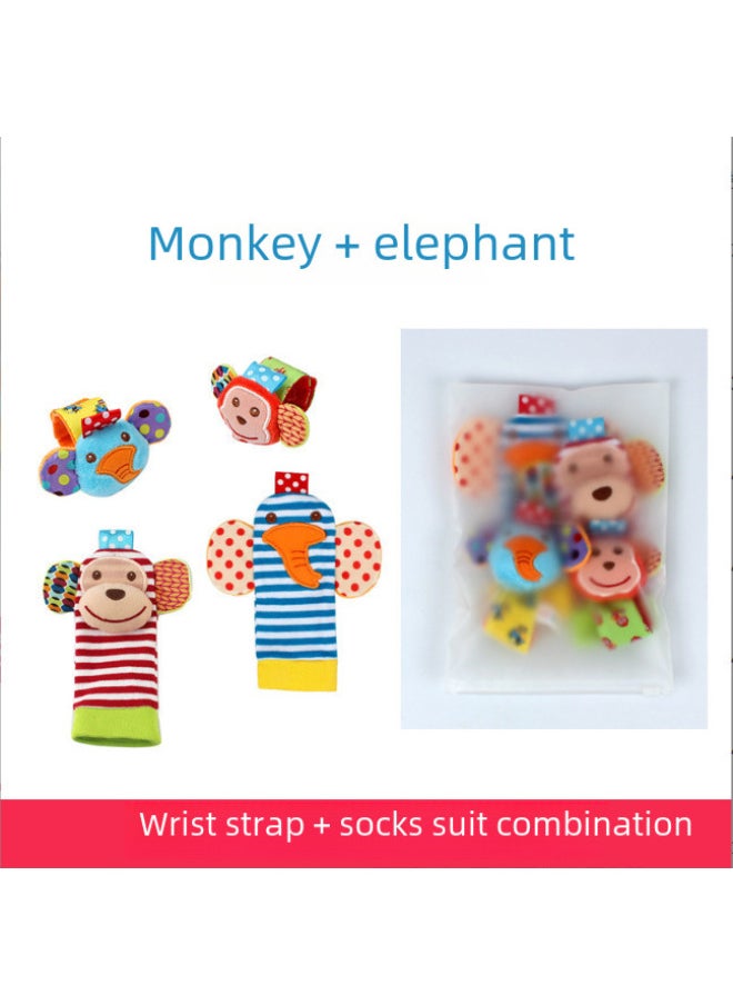 Generic - Baby Cartoon Animal Black White Red Wrist Rocking Bell Socks Newborn Wrist Strap Socks Suit Zipper Bag Packaging-Color:D911B Sika Deer + Fox Set - Image 1
