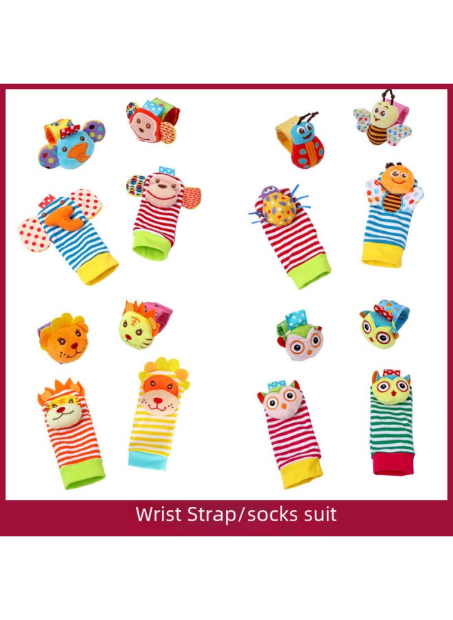 Generic - Baby Cartoon Animal Black White Red Wrist Rocking Bell Socks Newborn Wrist Strap Socks Suit Zipper Bag Packaging-Color:D911B Sika Deer + Fox Set - Image 1