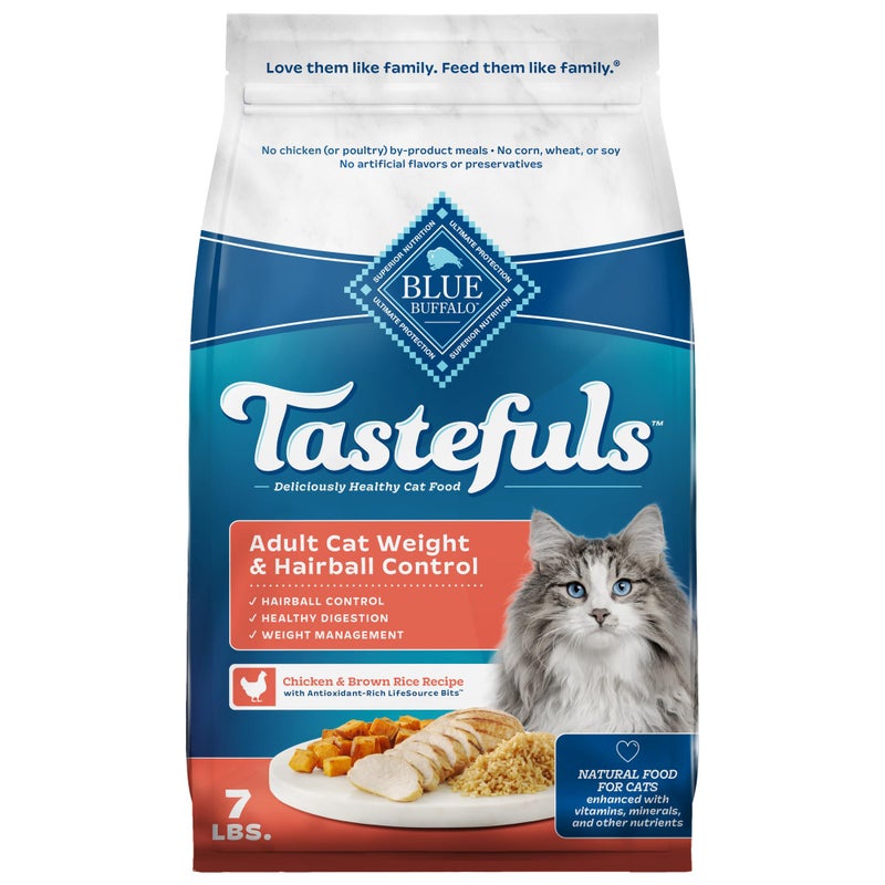 Blue Buffalo Tastefuls Adult Dry Cat Food for Weight Management & Hairball Control, Made in the USA with Natural Ingredients, Chicken Recipe, 7-lb Bag - Image 1
