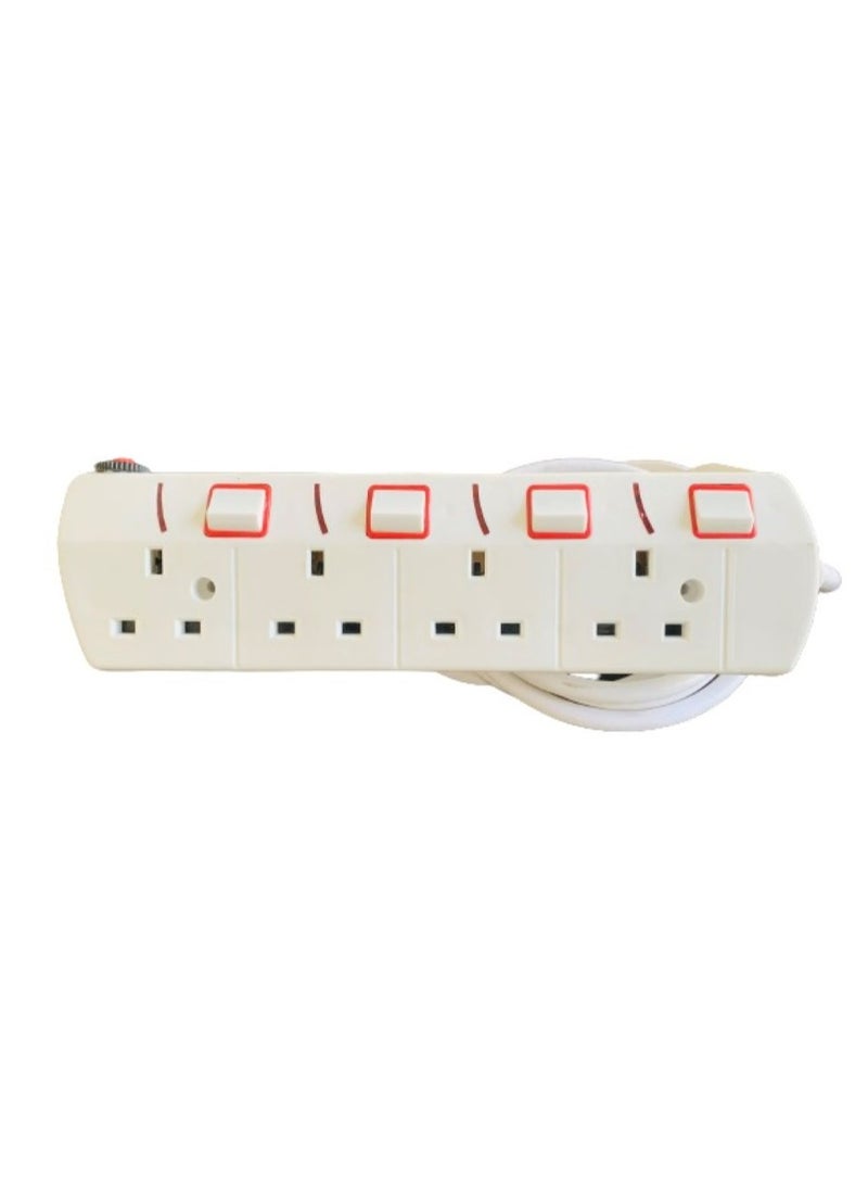 ALLKING Power Extension 4 Way UK Socket With 2 Meter Wire Cord 1.5mm2, Child Safety Shutters, Overload Protector, 13A Fused plug (White)  - Image 3