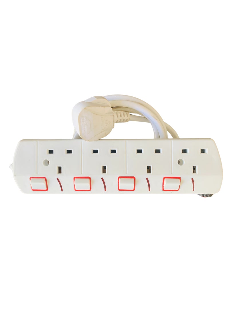 ALLKING Power Extension 4 Way UK Socket With 2 Meter Wire Cord 1.5mm2, Child Safety Shutters, Overload Protector, 13A Fused plug (White)  - Image 2