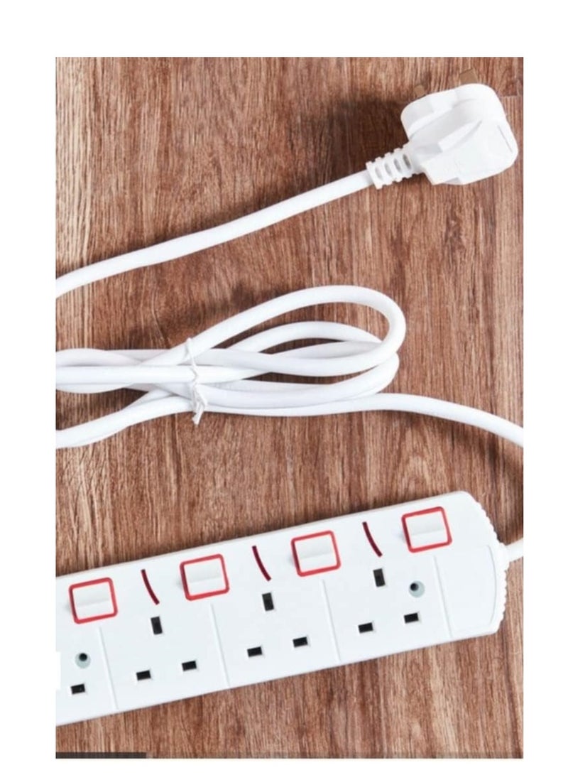 ALLKING Power Extension 4 Way UK Socket With 2 Meter Wire Cord 1.5mm2, Child Safety Shutters, Overload Protector, 13A Fused plug (White)  - Image 4