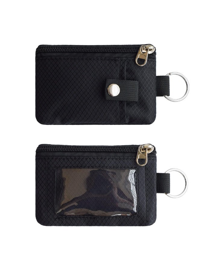 RFID Blocking Card Wallet, Waterproof Nylon ID Coin Purse with Lanyard & Key Ring, Travel Cash Card Case Bag, Dual Zipper Pockets Clear ID Window Snap Card Holder - Image 4