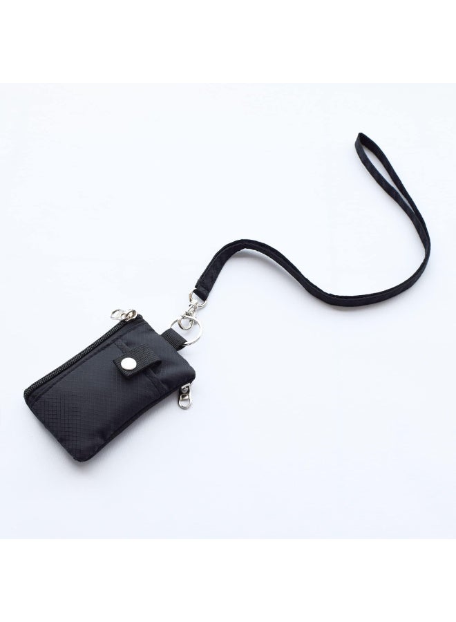 RFID Blocking Card Wallet, Waterproof Nylon ID Coin Purse with Lanyard & Key Ring, Travel Cash Card Case Bag, Dual Zipper Pockets Clear ID Window Snap Card Holder - Image 5