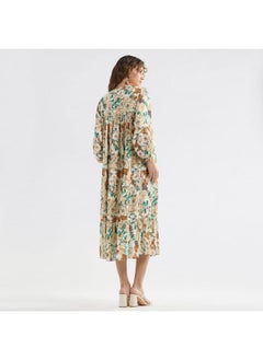FAV Floral Print A-line Midi Dress with V-neck and Lace Detail  - Image 3