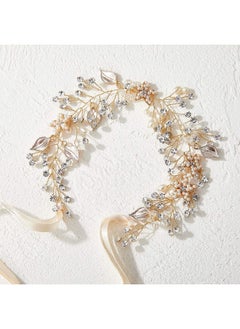 SWEETV SWEETV Flower Girl Headband for Wedding, Baby Girl Flower Pearl Hair Piece, Gold Headpiece for Birthday Party, Photography  - Image 4