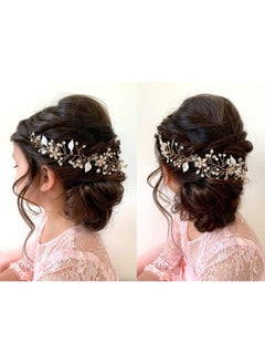 SWEETV SWEETV Flower Girl Headband for Wedding, Baby Girl Flower Pearl Hair Piece, Gold Headpiece for Birthday Party, Photography  - Image 3