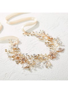 SWEETV SWEETV Flower Girl Headband for Wedding, Baby Girl Flower Pearl Hair Piece, Gold Headpiece for Birthday Party, Photography  - Image 5