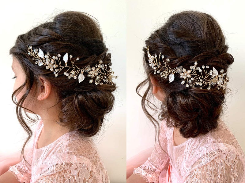 SWEETV Flower Girl Headband for Wedding, Baby Girl Flower Pearl Hair Piece, Gold Headpiece for Birthday Party, Photography - Image 3