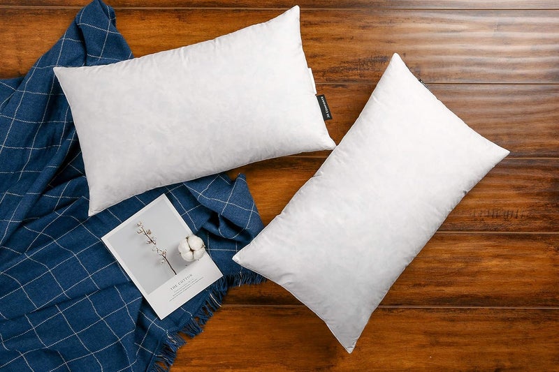 JA COMFORTS 12×20 Premium Goose Down Feather Throw Pillow Inserts(Set of 2)-5% Down Filling,High Filling Weight,250 TC Cotton Cover, Square, White - Image 1
