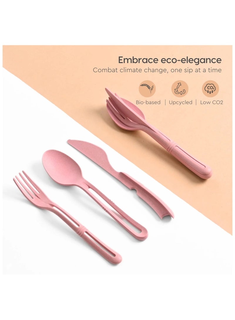 FRENVI Earth Friendly Cutlery Set for Dining Table |Travel Cutlery Set of 4 | Turkish Pink  - Image 2