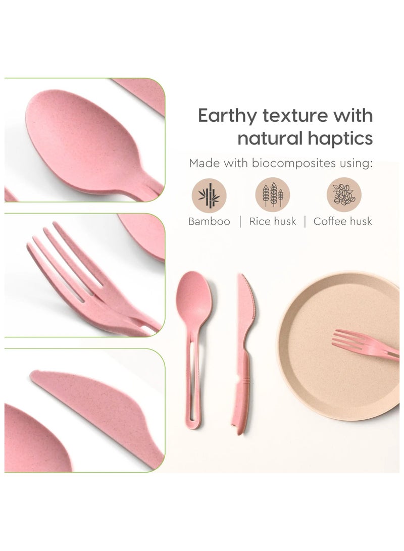 FRENVI Earth Friendly Cutlery Set for Dining Table |Travel Cutlery Set of 4 | Turkish Pink  - Image 4