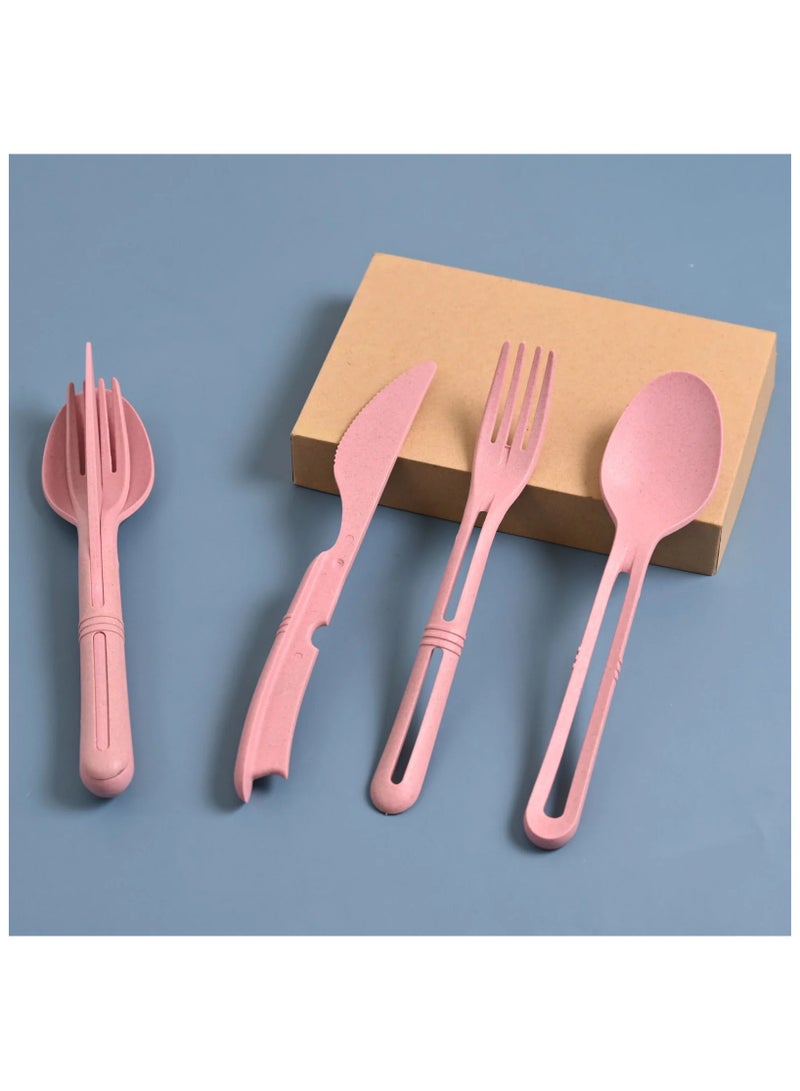 FRENVI Earth Friendly Cutlery Set for Dining Table |Travel Cutlery Set of 4 | Turkish Pink  - Image 1