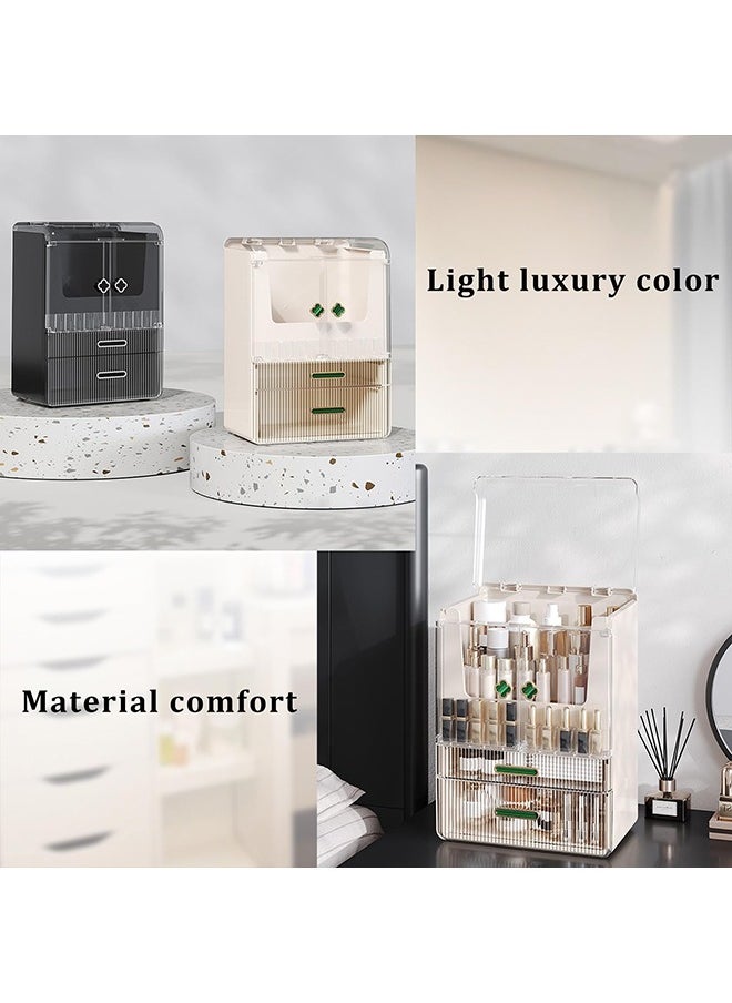XiuWoo Makeup Organizer for Vanity Large Capacity Skincare Organizers Dustproof Makeup Storage Box Cosmetic Display Cases with 2 Drawers and Lids Cosmetic Organizer for Bathroom Countertop  - Image 4