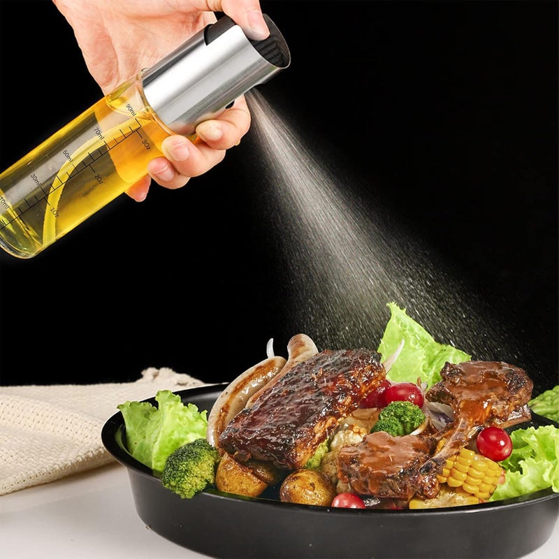 Hocimit Kitchen Olive Oil Sprayer for Air Fryer, 100 ml with Precise Scale and Funnel, Stainless Steel and Glass for Baking, BBQ - Image 2
