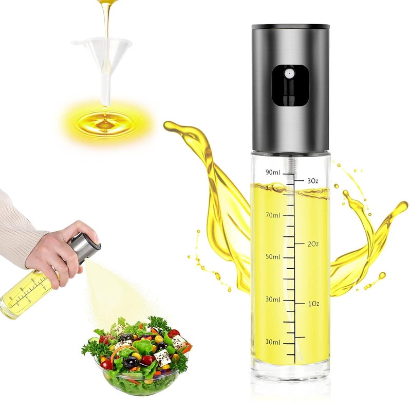 Hocimit Kitchen Olive Oil Sprayer for Air Fryer, 100 ml with Precise Scale and Funnel, Stainless Steel and Glass for Baking, BBQ - Image 1