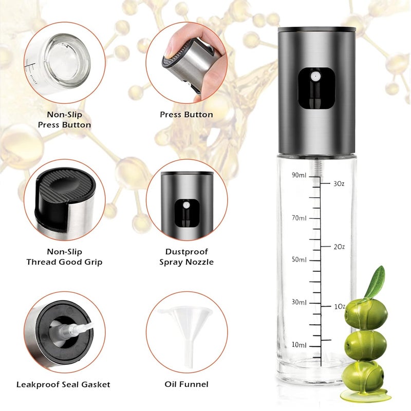 Hocimit Kitchen Olive Oil Sprayer for Air Fryer, 100 ml with Precise Scale and Funnel, Stainless Steel and Glass for Baking, BBQ - Image 4