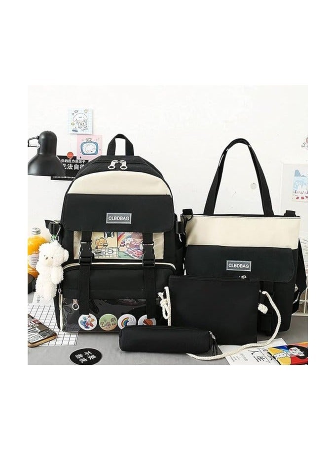 4pcs Backpack School Book Bag Set Kawaii Teddy Bear Pendant Canvas Combo Girl Student Tote - Image 3