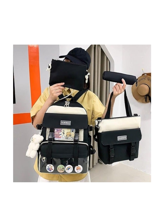 4pcs Backpack School Book Bag Set Kawaii Teddy Bear Pendant Canvas Combo Girl Student Tote - Image 2