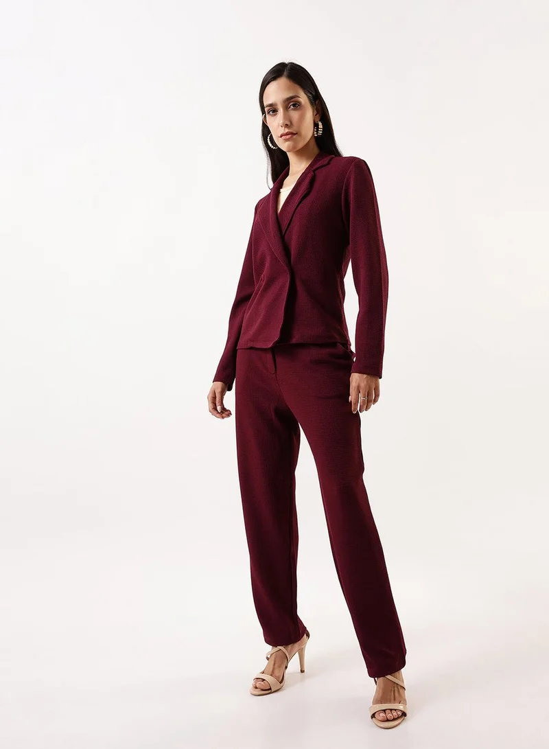 Dennis Lingo Women's Maroon 100% Polyester Solid Single-Breasted Upper Full Length Casual Bottom Regular Fit Co-Ords