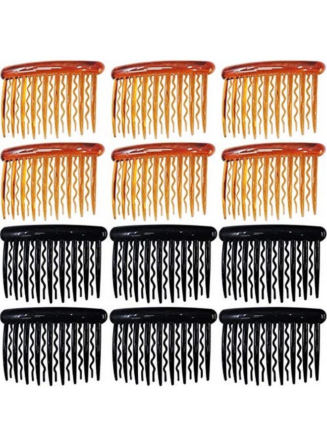 ONWON 12 Pieces Tortoise Side Combs Plastic Teeth Hair Comb For Fine Hair Thin Hair Accessories Black And Brown - Image 1