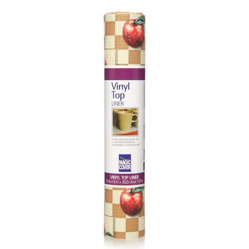 Magic Cover NonAdhesive Vinyl Counter Top Shelf Liner for Drawers Shelves Counters and Craft Projects Easy to Use 12 x 5 Apple Check