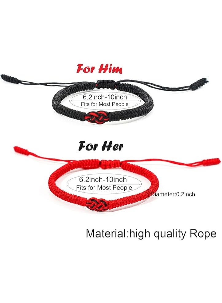 سوارين للزوجين، مصنوعان يدوياً بحبل أسود وأحمر، مزيج من الحب اللانهائي وحظ السوار للرجال والنساء، سوار عقدة تعويذة تيبتية للتوافق، للصداقة والحب والحماية - Image 2
