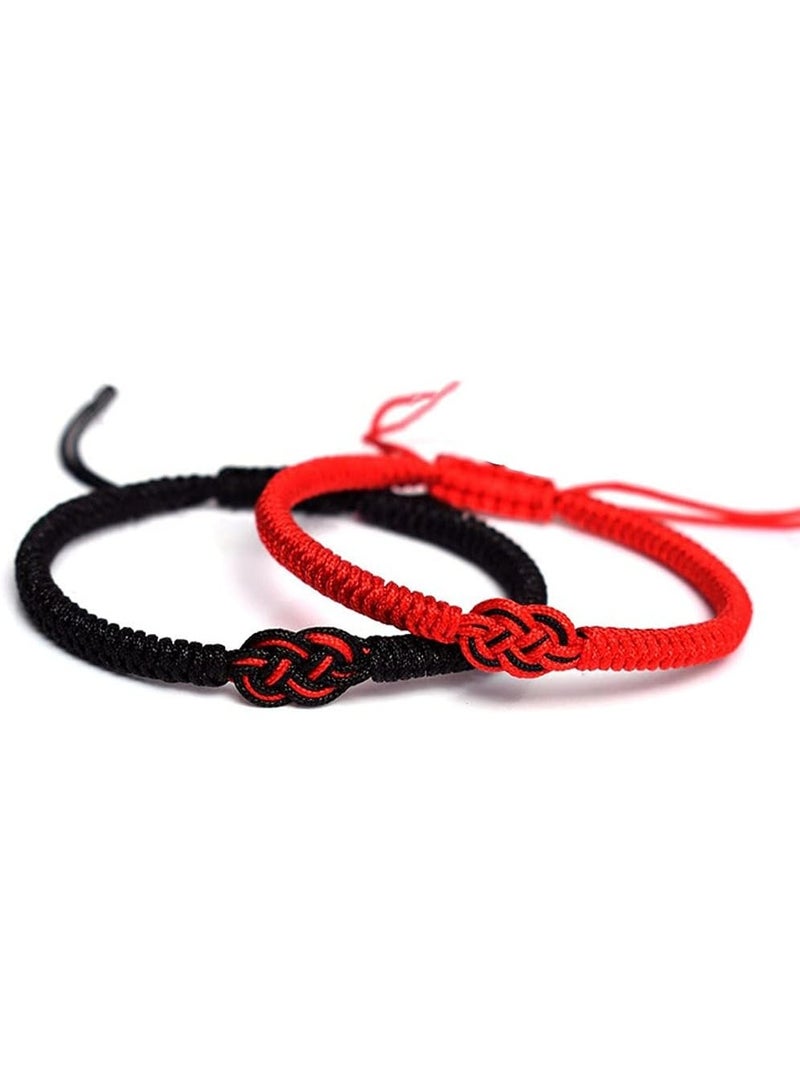 سوارين للزوجين، مصنوعان يدوياً بحبل أسود وأحمر، مزيج من الحب اللانهائي وحظ السوار للرجال والنساء، سوار عقدة تعويذة تيبتية للتوافق، للصداقة والحب والحماية - Image 1