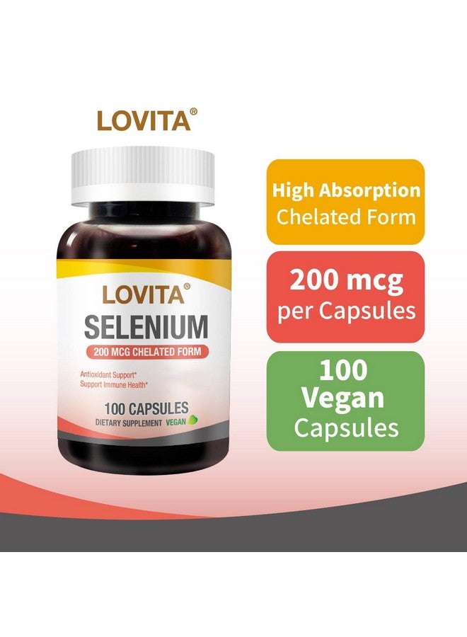 Lovita لوفيتا سيلينيوم 200 ميكروغرام، شكل جليسينات مخلب لامتصاص عالي، خالي من الخميرة، دعم المناعة وصحة الغدة الدرقية 100 كبسولة نباتية - Image 2