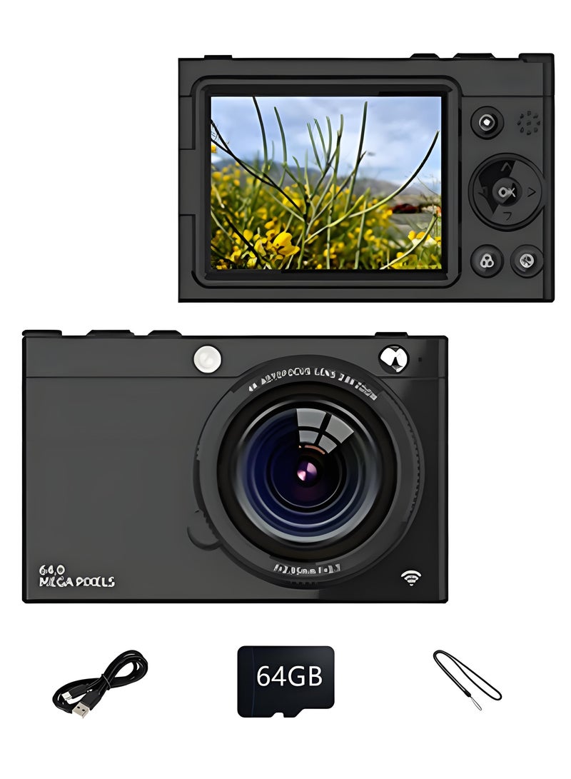 Generic 64MP Digital Camera 4K Vlogging with IPS Screen 28X Zoom Anti Shake WiFi Beauty Filter 64GB SD Card Compact for YouTube Live Streaming Travel Photography Student Gift - Image 1