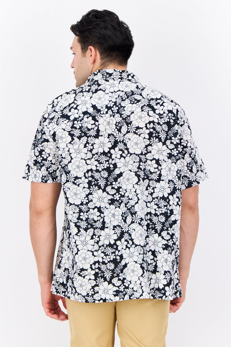 GAP Men Regular Fit Floral Print Short Sleeves Casual Shirt, Black - Image 3