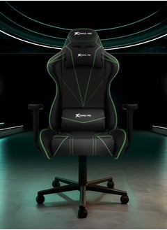 XTRIKE ME Gaming Chair Adjustable Computer Chair PC Office PU Leather High Back Lumbar Support comfortable armrest Headrest green and black On Wheels GC-909  - Image 1