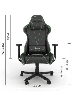 XTRIKE ME Gaming Chair Adjustable Computer Chair PC Office PU Leather High Back Lumbar Support comfortable armrest Headrest green and black On Wheels GC-909  - Image 3