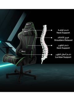 XTRIKE ME Gaming Chair Adjustable Computer Chair PC Office PU Leather High Back Lumbar Support comfortable armrest Headrest green and black On Wheels GC-909  - Image 4