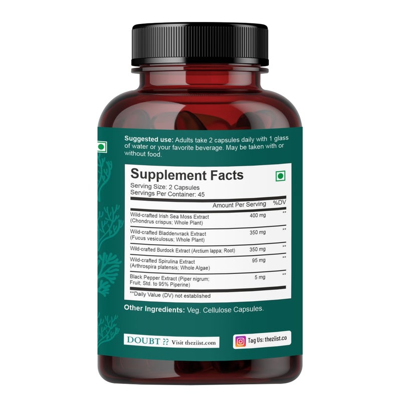 Ziist Wildcrafted Sea Moss Supplement – 90 Veg Capsules | with Bladderwrack, Burdock Root & Spirulina | Natural Superfood for Energy & Immunity - Image 2