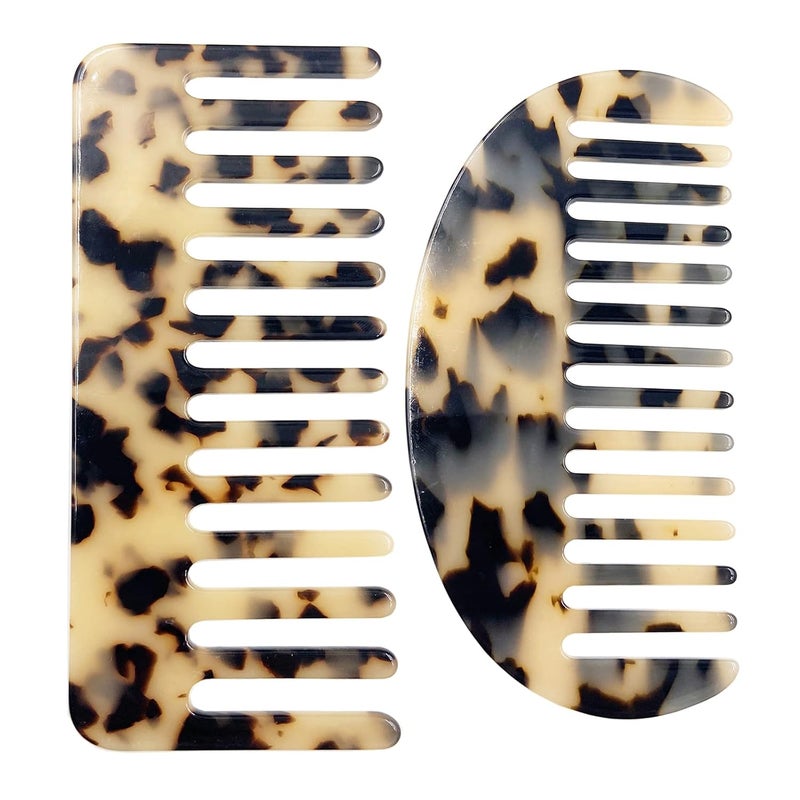 Large Wide Tooth Tortoise Shell Comb Hair Detangling Comb 2 Pack French Hair Comb Wide Teeth Pocket Comb for Thick Curly Wavy Hair B